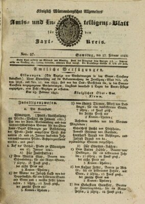 Allgemeines Amts- und Intelligenz-Blatt für den Jaxt-Kreis Samstag 27. Februar 1841