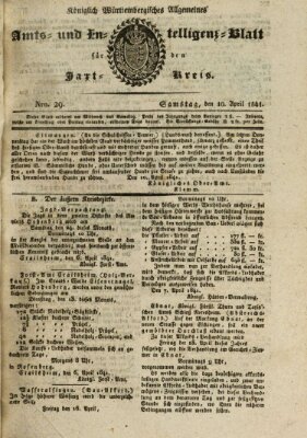 Allgemeines Amts- und Intelligenz-Blatt für den Jaxt-Kreis Samstag 10. April 1841