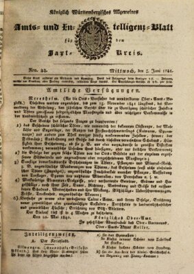 Allgemeines Amts- und Intelligenz-Blatt für den Jaxt-Kreis Mittwoch 2. Juni 1841