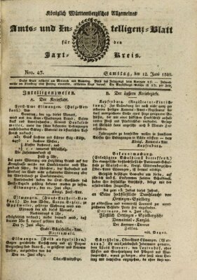 Allgemeines Amts- und Intelligenz-Blatt für den Jaxt-Kreis Samstag 12. Juni 1841