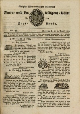 Allgemeines Amts- und Intelligenz-Blatt für den Jaxt-Kreis Mittwoch 4. August 1841