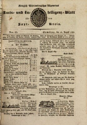 Allgemeines Amts- und Intelligenz-Blatt für den Jaxt-Kreis Samstag 14. August 1841