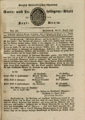 Allgemeines Amts- und Intelligenz-Blatt für den Jaxt-Kreis Mittwoch 25. August 1841