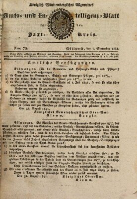 Allgemeines Amts- und Intelligenz-Blatt für den Jaxt-Kreis Mittwoch 1. September 1841