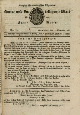 Allgemeines Amts- und Intelligenz-Blatt für den Jaxt-Kreis Samstag 11. September 1841