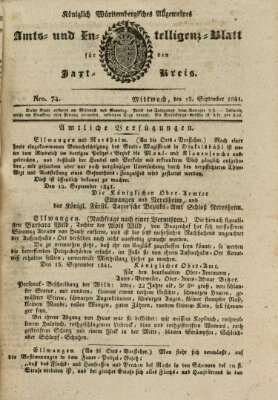 Allgemeines Amts- und Intelligenz-Blatt für den Jaxt-Kreis Mittwoch 15. September 1841