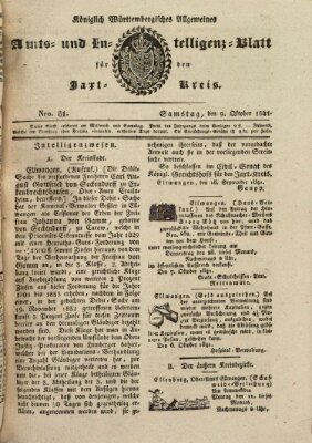 Allgemeines Amts- und Intelligenz-Blatt für den Jaxt-Kreis Samstag 9. Oktober 1841