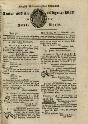 Allgemeines Amts- und Intelligenz-Blatt für den Jaxt-Kreis Mittwoch 17. November 1841