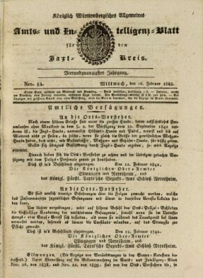 Allgemeines Amts- und Intelligenz-Blatt für den Jaxt-Kreis Mittwoch 16. Februar 1842