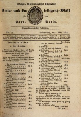 Allgemeines Amts- und Intelligenz-Blatt für den Jaxt-Kreis Mittwoch 2. März 1842