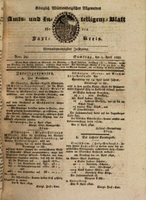 Allgemeines Amts- und Intelligenz-Blatt für den Jaxt-Kreis Samstag 9. April 1842