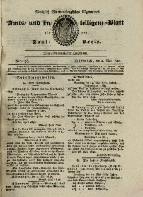 Allgemeines Amts- und Intelligenz-Blatt für den Jaxt-Kreis Mittwoch 4. Mai 1842