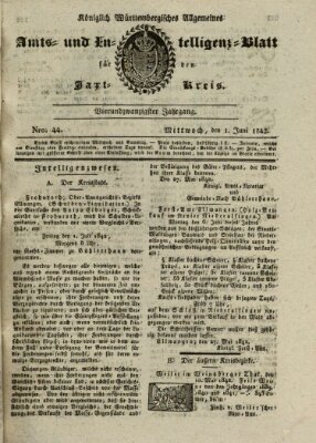 Allgemeines Amts- und Intelligenz-Blatt für den Jaxt-Kreis Mittwoch 1. Juni 1842