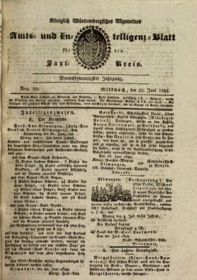 Allgemeines Amts- und Intelligenz-Blatt für den Jaxt-Kreis Mittwoch 22. Juni 1842