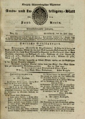 Allgemeines Amts- und Intelligenz-Blatt für den Jaxt-Kreis Mittwoch 29. Juni 1842