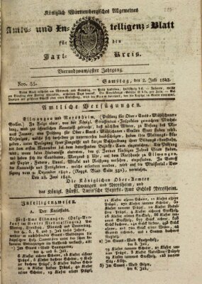 Allgemeines Amts- und Intelligenz-Blatt für den Jaxt-Kreis Samstag 2. Juli 1842