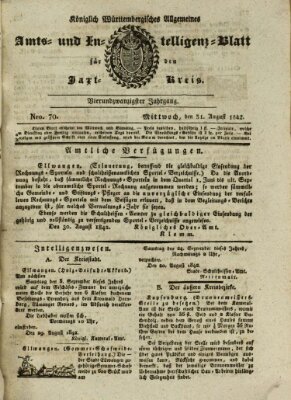 Allgemeines Amts- und Intelligenz-Blatt für den Jaxt-Kreis Mittwoch 31. August 1842