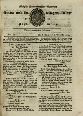 Allgemeines Amts- und Intelligenz-Blatt für den Jaxt-Kreis Samstag 3. September 1842