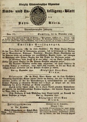 Allgemeines Amts- und Intelligenz-Blatt für den Jaxt-Kreis Samstag 24. September 1842