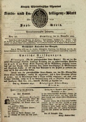 Allgemeines Amts- und Intelligenz-Blatt für den Jaxt-Kreis Samstag 26. November 1842