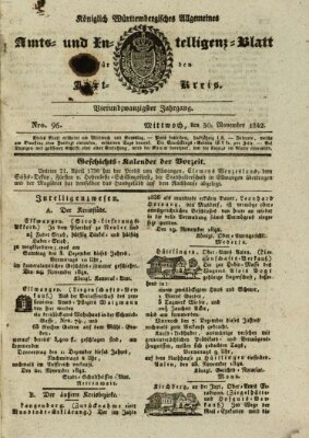 Allgemeines Amts- und Intelligenz-Blatt für den Jaxt-Kreis Mittwoch 30. November 1842