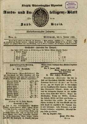 Allgemeines Amts- und Intelligenz-Blatt für den Jaxt-Kreis Mittwoch 4. Januar 1843