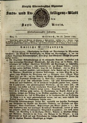 Allgemeines Amts- und Intelligenz-Blatt für den Jaxt-Kreis Mittwoch 25. Januar 1843