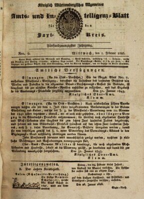 Allgemeines Amts- und Intelligenz-Blatt für den Jaxt-Kreis Mittwoch 1. Februar 1843