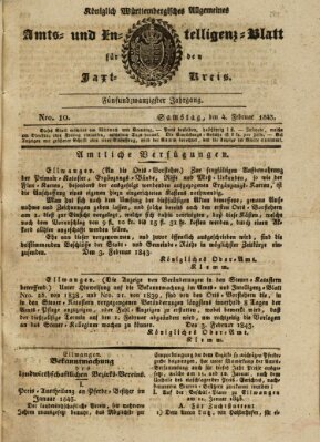 Allgemeines Amts- und Intelligenz-Blatt für den Jaxt-Kreis Samstag 4. Februar 1843