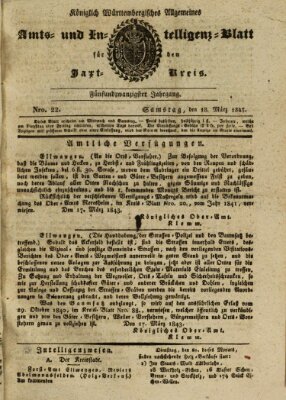 Allgemeines Amts- und Intelligenz-Blatt für den Jaxt-Kreis Samstag 18. März 1843