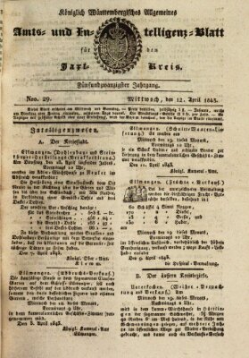 Allgemeines Amts- und Intelligenz-Blatt für den Jaxt-Kreis Mittwoch 12. April 1843