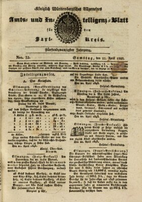 Allgemeines Amts- und Intelligenz-Blatt für den Jaxt-Kreis Samstag 22. April 1843