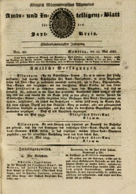 Allgemeines Amts- und Intelligenz-Blatt für den Jaxt-Kreis Samstag 20. Mai 1843