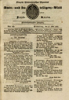 Allgemeines Amts- und Intelligenz-Blatt für den Jaxt-Kreis Samstag 27. Mai 1843