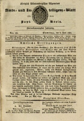 Allgemeines Amts- und Intelligenz-Blatt für den Jaxt-Kreis Samstag 3. Juni 1843