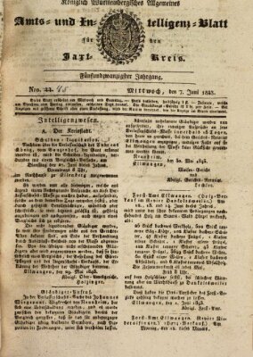 Allgemeines Amts- und Intelligenz-Blatt für den Jaxt-Kreis Mittwoch 7. Juni 1843