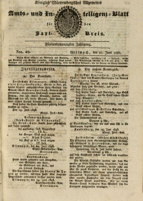 Allgemeines Amts- und Intelligenz-Blatt für den Jaxt-Kreis Mittwoch 21. Juni 1843