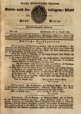 Allgemeines Amts- und Intelligenz-Blatt für den Jaxt-Kreis Mittwoch 16. August 1843