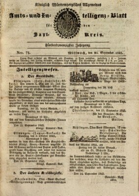 Allgemeines Amts- und Intelligenz-Blatt für den Jaxt-Kreis Mittwoch 20. September 1843