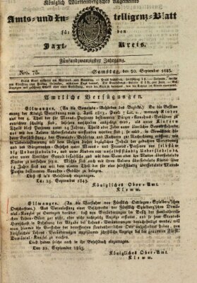 Allgemeines Amts- und Intelligenz-Blatt für den Jaxt-Kreis Samstag 30. September 1843