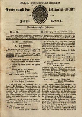 Allgemeines Amts- und Intelligenz-Blatt für den Jaxt-Kreis Mittwoch 11. Oktober 1843