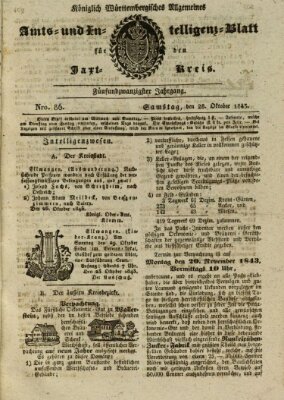 Allgemeines Amts- und Intelligenz-Blatt für den Jaxt-Kreis Samstag 28. Oktober 1843