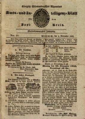 Allgemeines Amts- und Intelligenz-Blatt für den Jaxt-Kreis Mittwoch 1. November 1843