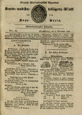 Allgemeines Amts- und Intelligenz-Blatt für den Jaxt-Kreis Samstag 4. November 1843