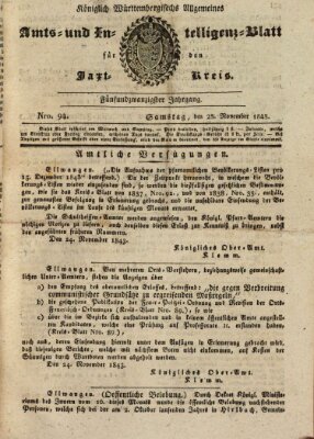 Allgemeines Amts- und Intelligenz-Blatt für den Jaxt-Kreis Samstag 25. November 1843