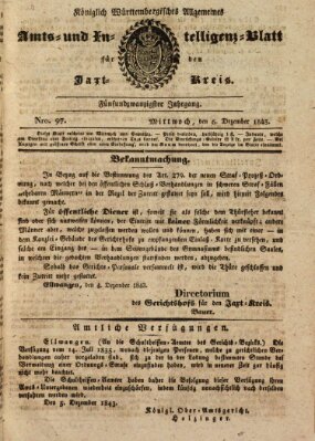 Allgemeines Amts- und Intelligenz-Blatt für den Jaxt-Kreis Mittwoch 6. Dezember 1843