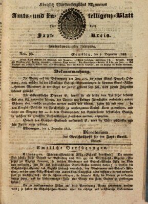 Allgemeines Amts- und Intelligenz-Blatt für den Jaxt-Kreis Samstag 9. Dezember 1843