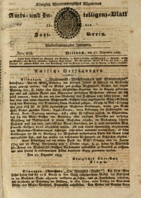 Allgemeines Amts- und Intelligenz-Blatt für den Jaxt-Kreis Mittwoch 27. Dezember 1843