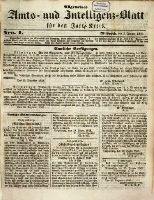 Allgemeines Amts- und Intelligenz-Blatt für den Jaxt-Kreis Mittwoch 3. Januar 1849