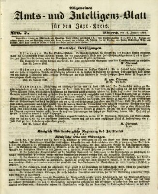 Allgemeines Amts- und Intelligenz-Blatt für den Jaxt-Kreis Mittwoch 24. Januar 1849